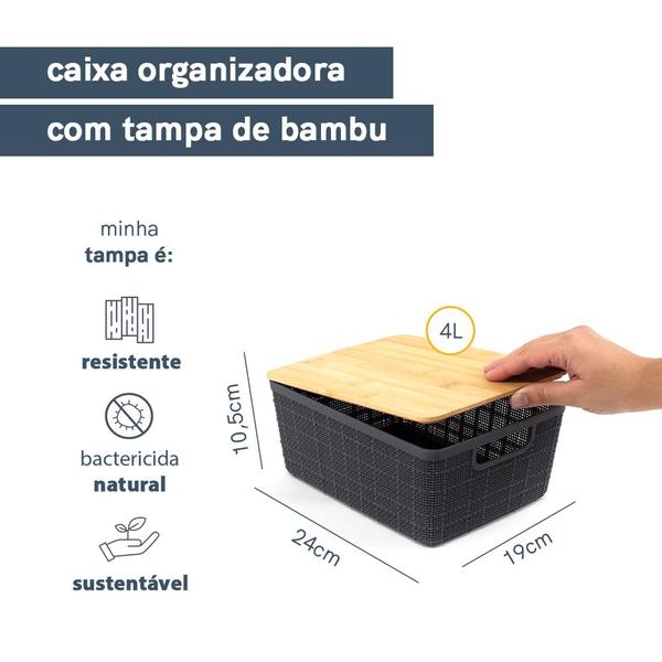 Imagem de Caixa Organizadora com Tampa de Bambu 4l Oikos CINZA CLARO