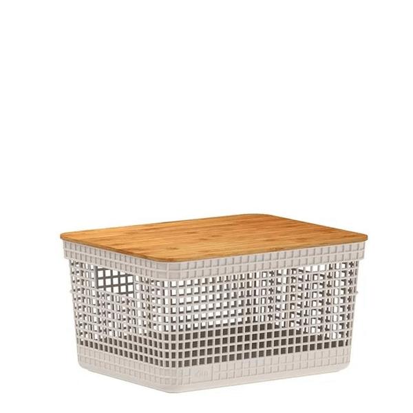 Imagem de Caixa Organizadora com Tampa De Bambu OU Grid Bege 39X23X15CM