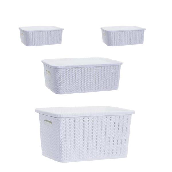 Imagem de Caixa Organizadora com Tampa P Rattan Branco Multisuso 4 Pcs