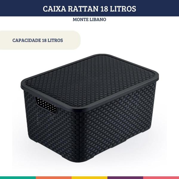 Imagem de Caixa Organizadora Com Tampa Rattan Preta 18Lts Monte Libano