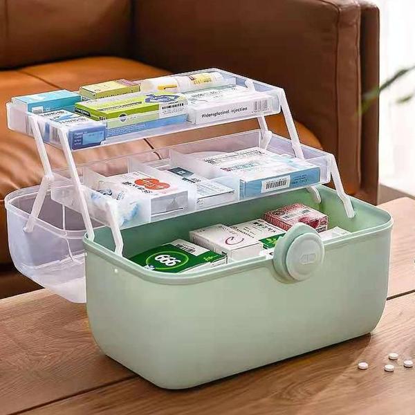 Imagem de Caixa Organizadora de Medicamentos Portátil - Grande Capacidade - Kit de Primeiros Socorros