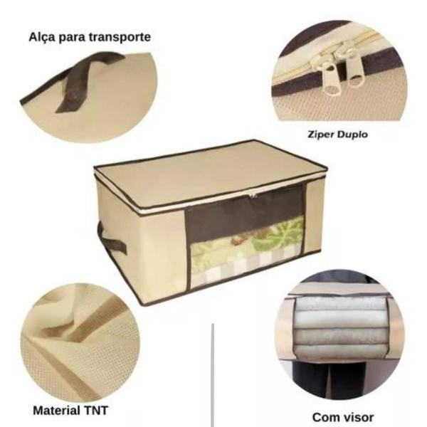 Imagem de Caixa organizadora de roupa de cama organiz em tnt com tampa e visor 44x44x19,5cm 5un