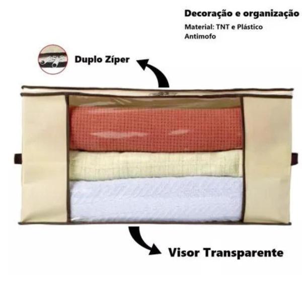 Imagem de Caixa organizadora de roupa de cama organiz em tnt com tampa e visor 60x45x30cm 8un