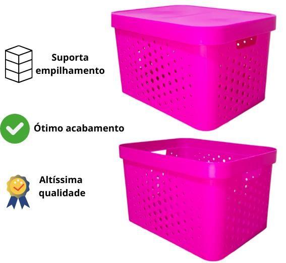 Imagem de Caixa organizadora grande 17 litros pink qualidade resistente com tampa