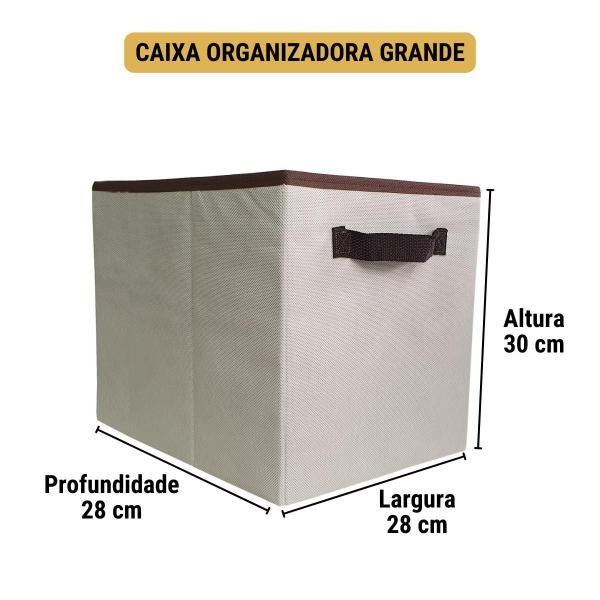 Imagem de Caixa organizadora grande bege Cesto Tipo Gaveta Dobrável Para Brinquedos Closet 