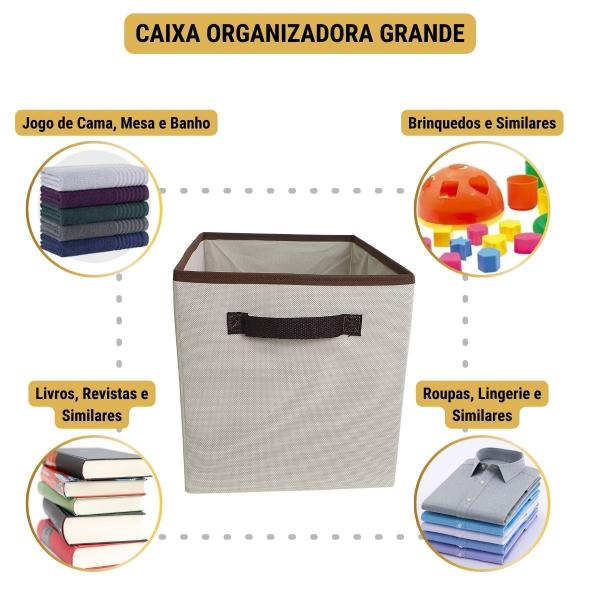 Imagem de Caixa organizadora grande bege Cesto Tipo Gaveta Dobrável Para Brinquedos Closet 