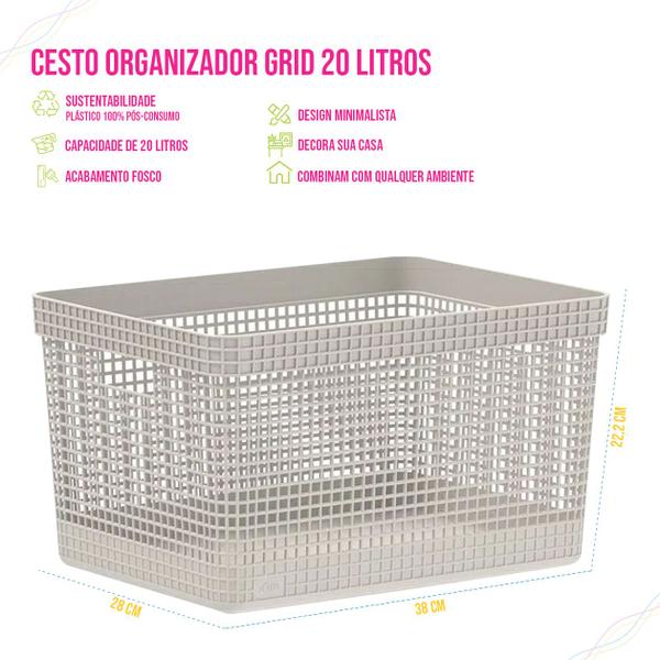 Imagem de Caixa Organizadora Grid Grande 20Litros Cesto Roupas Multiuso