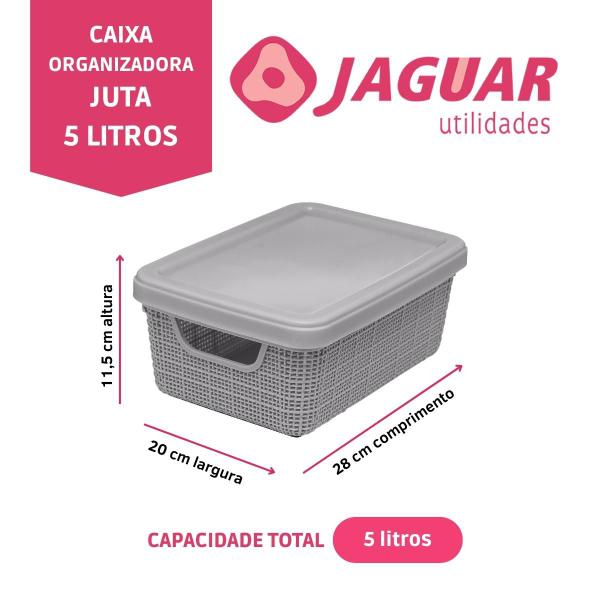 Imagem de Caixa Organizadora Juta Cinza 5 Litros Com Tampa Jaguar