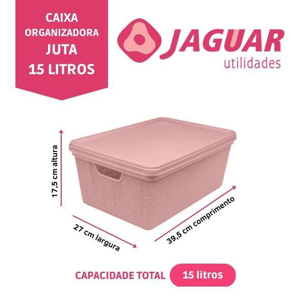 Imagem de Caixa Organizadora Juta Rosa 15 Litros Com Tampa Jaguar