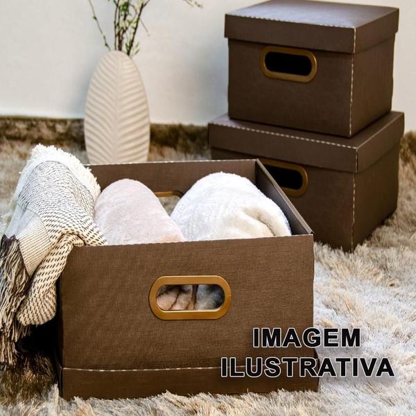 Imagem de Caixa Organizadora Linho Média 25x25x15cm Chumbo Dello