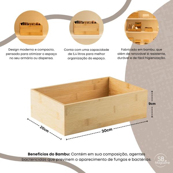 Imagem de Caixa Organizadora Modular Armário Dispensa Cozinha Multiuso Sem Tampa 5,4 Litros Ou - Bambu