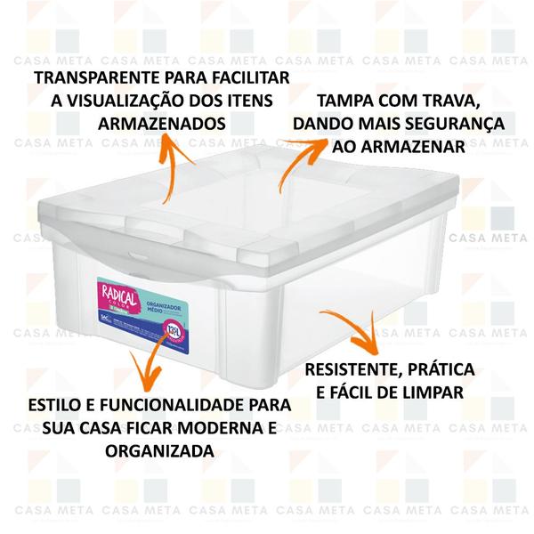 Imagem de Caixa Organizadora Multiuso Com Trava Cristal 13,5L - 12 Unid