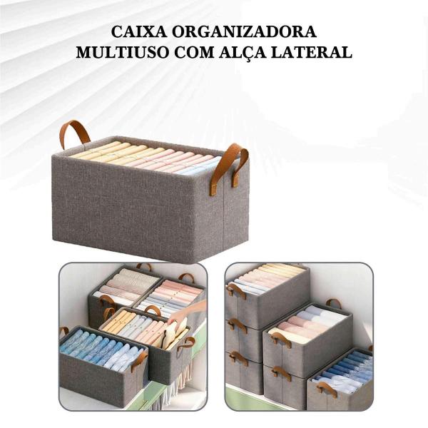 Imagem de Caixa Organizadora Multiuso Empalhável Tecido Metal Com Alça