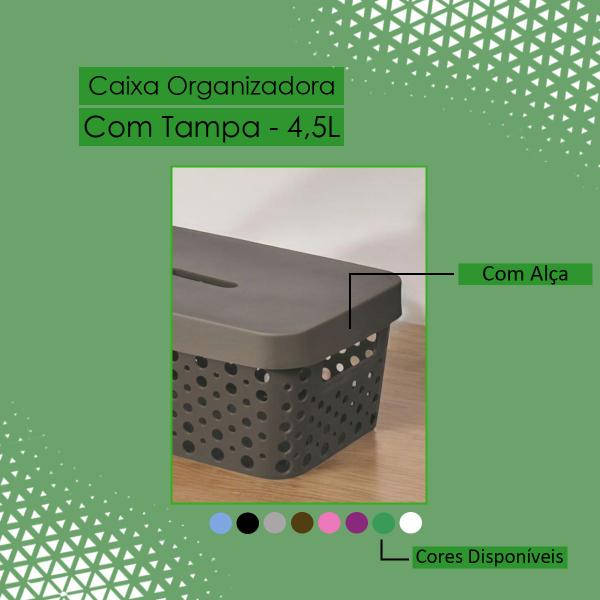 Caixa Organizadora Multiuso Plástica 4,5 Litros Com Tampa - Usual Utilidades Imagem de Caixa Organizadora Multiuso Plástica 4,5 Litros Com Tampa