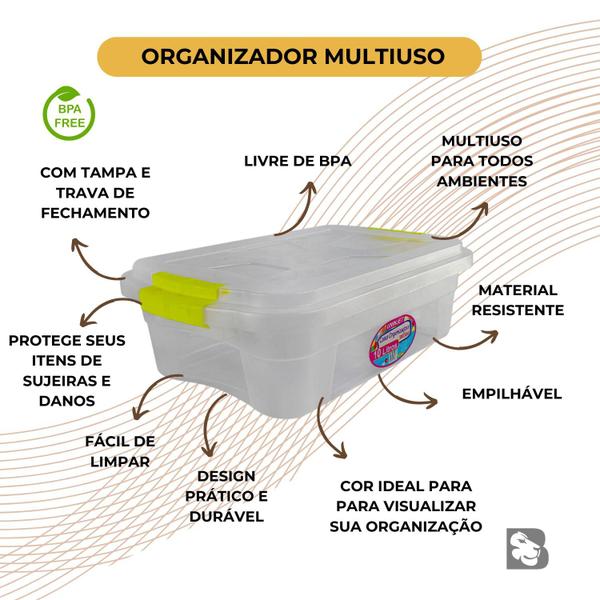 Imagem de Caixa Organizadora Multiuso Transparente ou Preta Com Tampa e Travas Para Armazenamento Organização