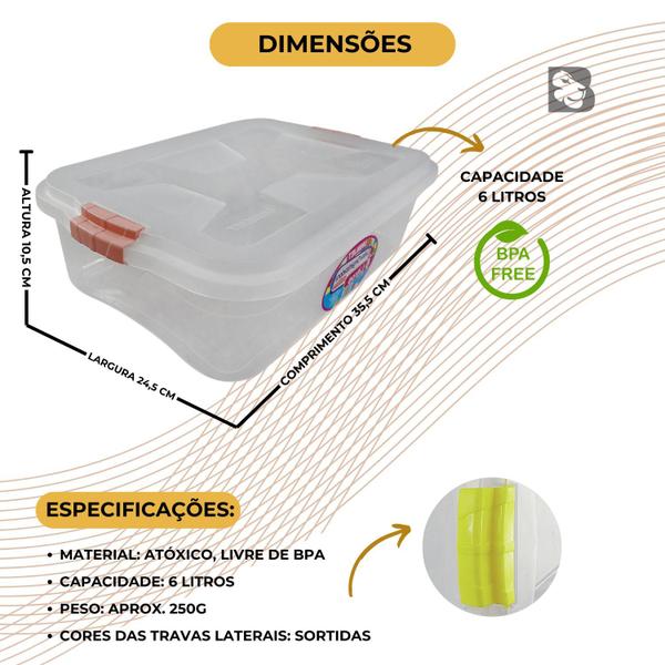 Imagem de Caixa Organizadora Multiuso Transparente ou Preta Com Tampa e Travas Para Armazenamento Organização