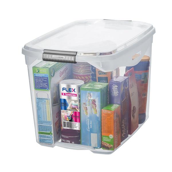 Caixa Organizadora Plástica Multiuso 36 Litros Transparente - Sanremo Imagem de Caixa Organizadora Plástica Multiuso 36 Litros Transparente