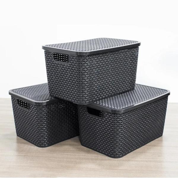 Imagem de Caixa Organizadora Rattan 20l Preto 3 Unidades