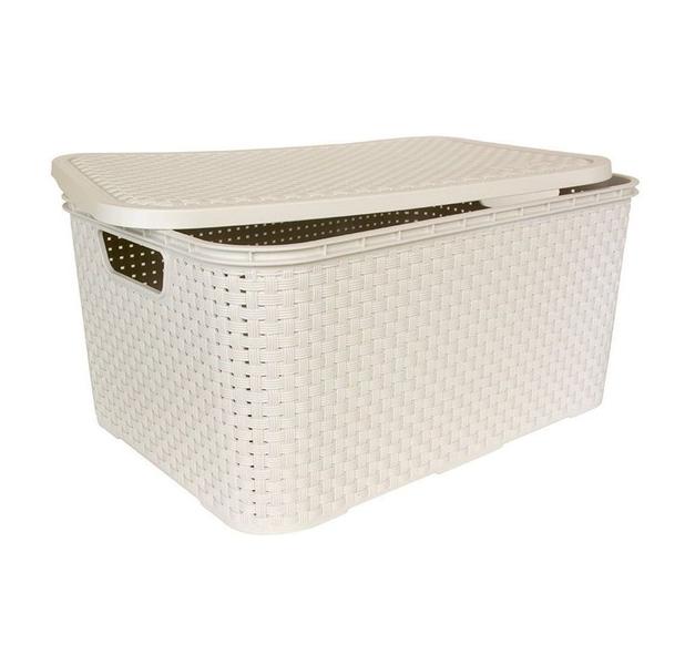 Imagem de Caixa Organizadora Rattan 20Lts + Kit Banheiro 5Pçs Branco