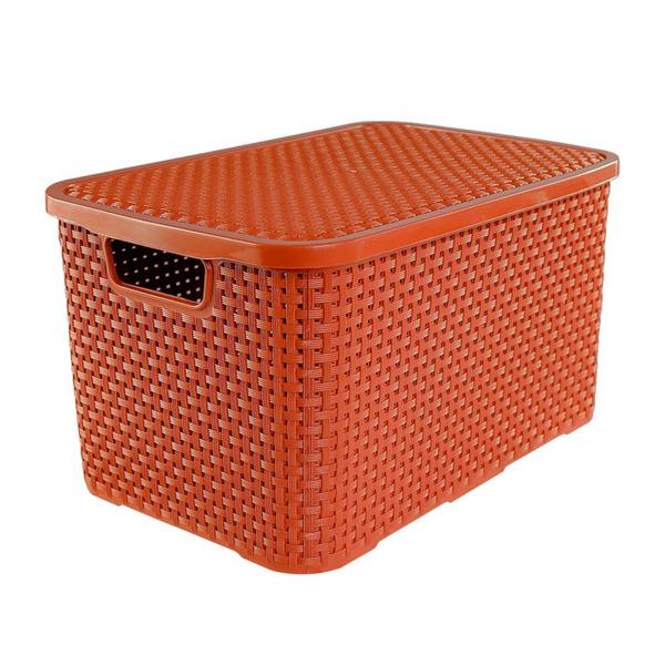 Imagem de Caixa Organizadora Rattan Cesto com Tampa 15 Litros Terracota