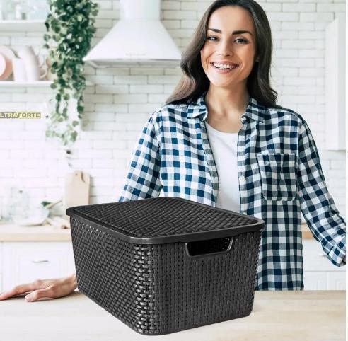 Imagem de Caixa organizadora rattan n2 ,8,8 litros plasnew