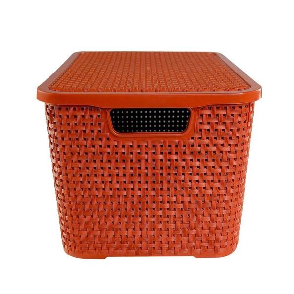 Imagem de Caixa Organizadora Rattan Terracota Cesto Com Tampa 07 Lts