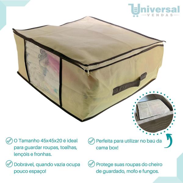 Imagem de Caixa Organizadora Roupas Multiuso Toalha Lençóis Roupa De Cama Em Tnt Dobrável 45x45x20cm