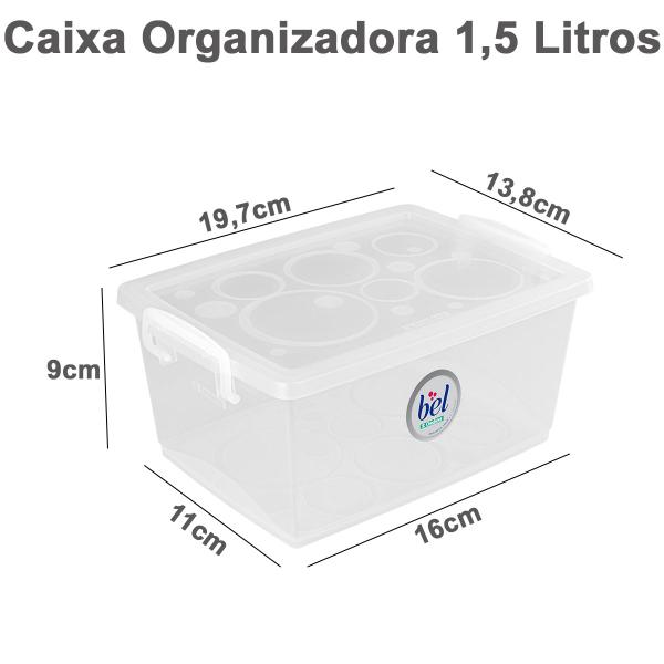 Imagem de Caixa Organizadora Tampa Trava 1,5Lt Pote Pequeno Multiuso Empilhável Plástico Transparente Ordene