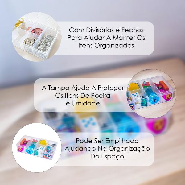 Caixa Organizadora Transparente Com 7 Divisórias P Ref 488 - Usual Utilidades Imagem de Caixa Organizadora Transparente Com 7 Divisórias P Ref 488