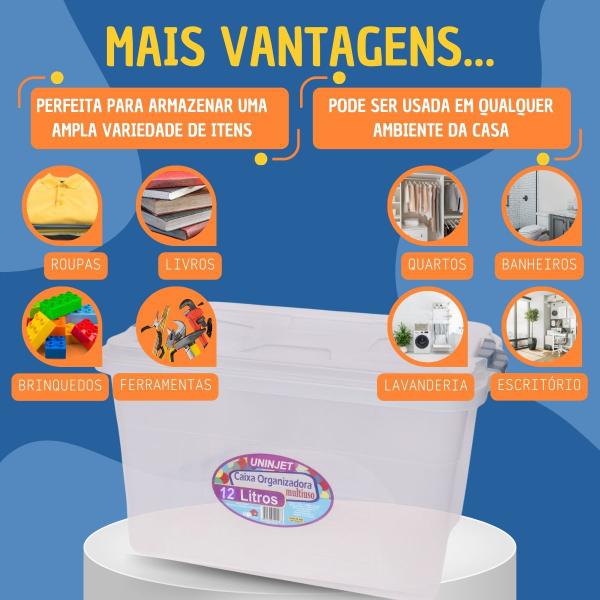 Imagem de Caixa Organizadora Transparente Com Tampa Multiuso 12 Litros Cesto Organizador Brinquedo Roupa Livros Utensílio