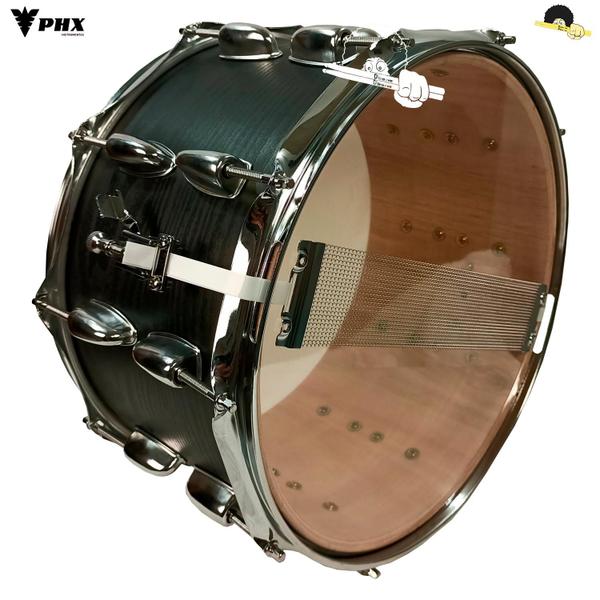 Imagem de Caixa para bateria - PHX Music BLACK Wood 14x8 - Casco em Basswood e aros Triplo Flange