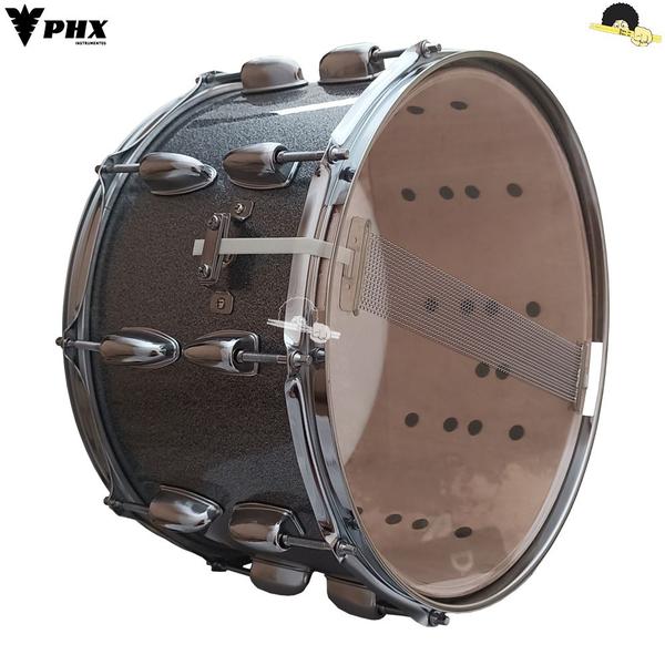 Imagem de Caixa para bateria - PHX Music Titanium Splarkle 14x8 - Casco em Basswood e aros Triplo Flange