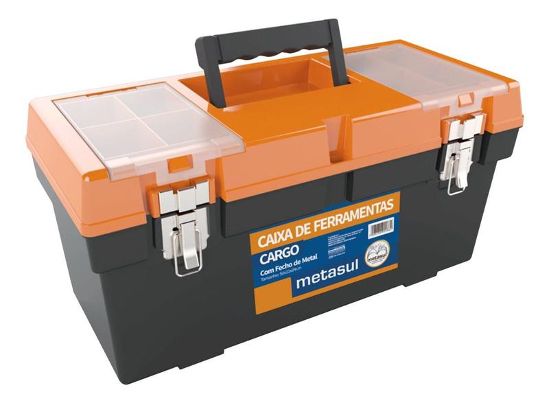 Caixa Para Ferramentas Grande Cargo Metasul 19Pol 50x22x24cm Caixa Para Ferramentas Grande Cargo Metasul 19Pol 50x22x24cm