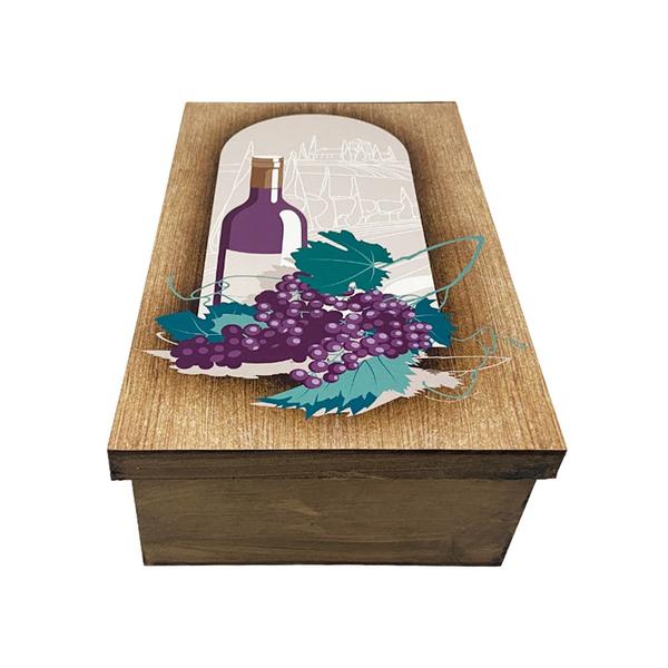 Imagem de Caixa para Vinho Tampa de Sapato 1 Div Garrafa e Uvas 35x20x10 Mdf Pintado Adesivado