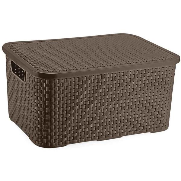 Caixa Plastica Multiuso Rattan C/TAMPA Marrom GD 16L. - Nitron Imagem de Caixa Plastica Multiuso Rattan C/TAMPA Marrom GD 16L.