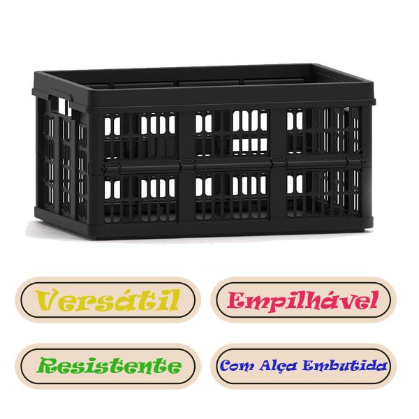 Caixa Plástica Organizadora com 45 Litros Dobrável 54x38 cm Grande - Helsim Imagem de Caixa Plástica Organizadora com 45 Litros Dobrável 54x38 cm Grande