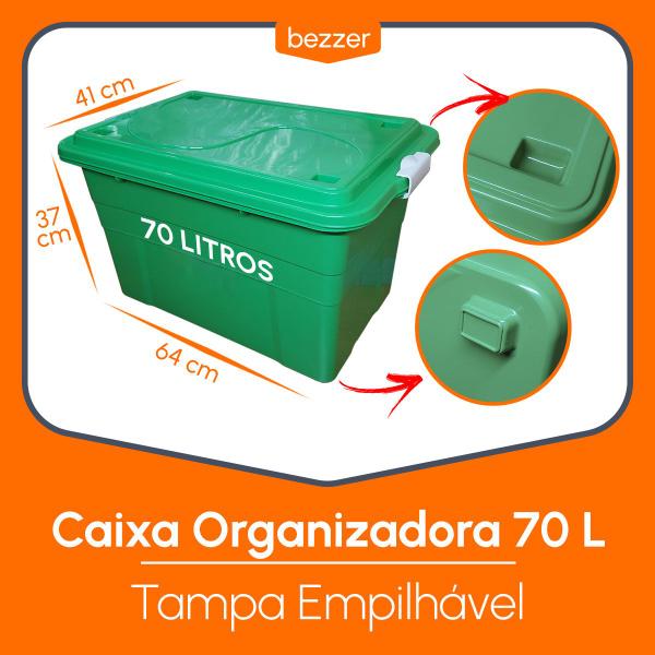 Imagem de Caixa Plástica Organizadora Grande 70l Baú Multiuso Com Trava de Segurança Para Brinquedo Roupas