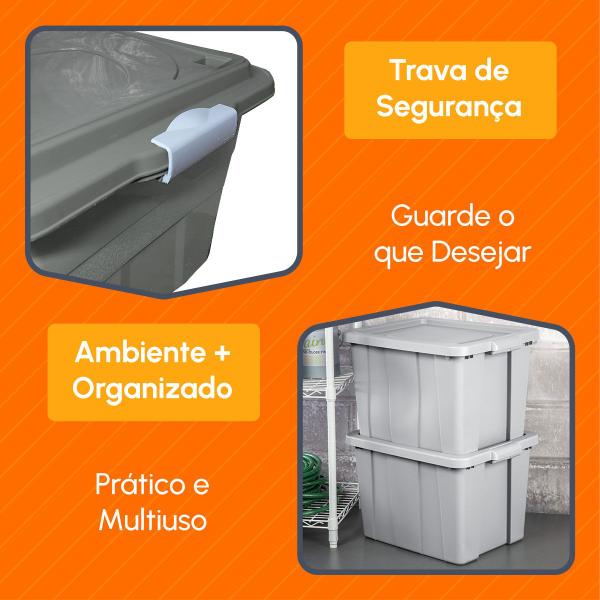 Imagem de Caixa Plástica Organizadora Grande 70l Baú Multiuso com Trava de Segurança para Brinquedo Roupas e Objetos Empilhável