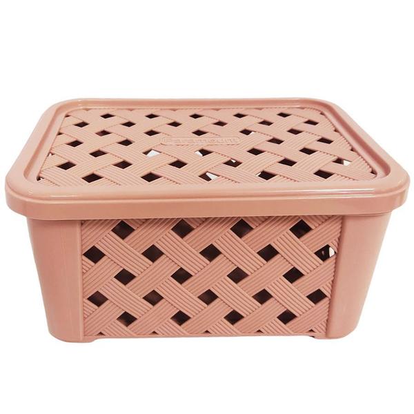 Imagem de Caixa Plástica Organizadora Rattan Com Tampa 24x17x12 Rose