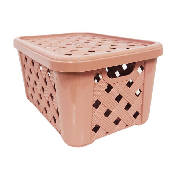 Imagem de Caixa Plástica Organizadora Rattan Com Tampa 24x17x12 Rose