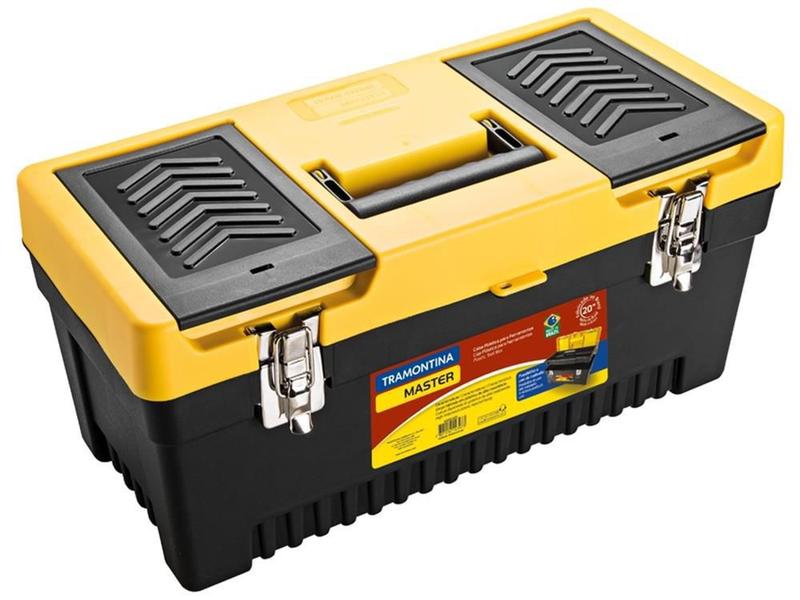 Caixa plastica tamanho 20 injetada travas metalicas com bandeja removivel e tampa tramontina Imagem de Caixa plastica tamanho 20 injetada travas metalicas com bandeja removivel e tampa tramontina