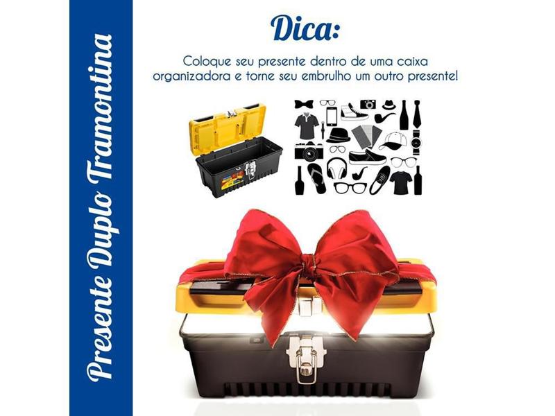 Caixa plastica tamanho 20 injetada travas metalicas com bandeja removivel e tampa tramontina Imagem de Caixa plastica tamanho 20 injetada travas metalicas com bandeja removivel e tampa tramontina