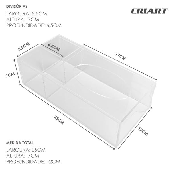 Imagem de Caixa Porta Lenços De Papel Ou Interfolha Com Nichos Divisorias Laterais Para Pinceis Esmaltes Maquiagem Acrilico Cristal 3mm