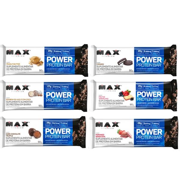 Imagem de Caixa Power Protein Bar - 8un 90g - Max Titanium - Sabores Sortidos