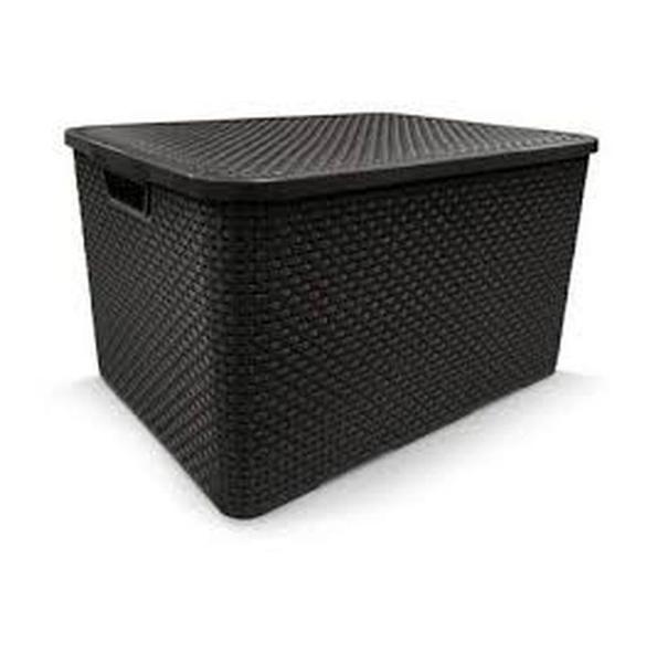 Imagem de Caixa Rattan Guarda Brinquedos Multiuso Empilhavel 7L Preta