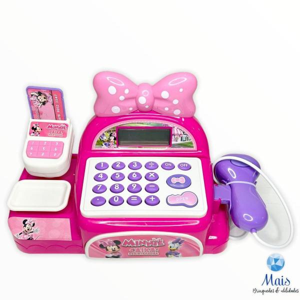 Imagem de Caixa Registradora Brinquedo Rosa Com Dinheiro E Acessórios