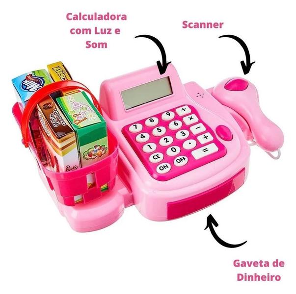 Imagem de Caixa Registradora Infantil Brinquedo com Luz e Som Rosa