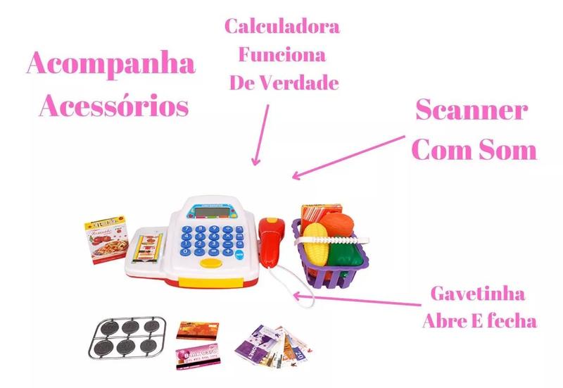 Imagem de Caixa Registradora Infantil com Acessórios e Som Mini Mercado - Wellkids 