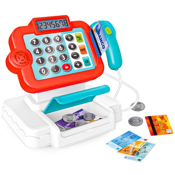 Imagem de Caixa Registradora Infantil Com Calculadora Acessórios Som E Luz Dm Toys