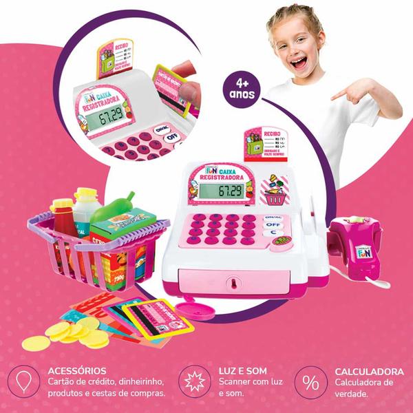 Imagem de Caixa Registradora Infantil com Som - Creative Fun - Rosa - Multikids